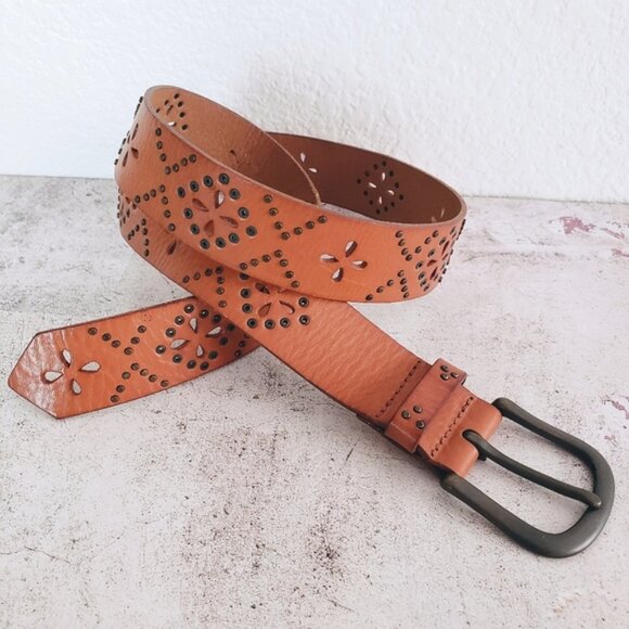Fossil Genuine Leather Bohemian Laser Cutout Studded Belt size L - Picture 1 of 10